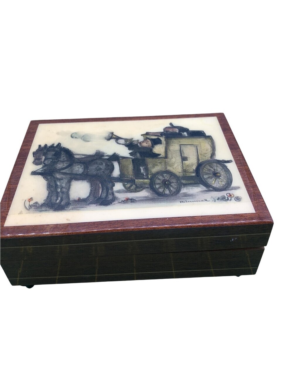 Reuge Wood Music Box Horse Carriage Coach Swiss Movement Bornfree Italy Decor